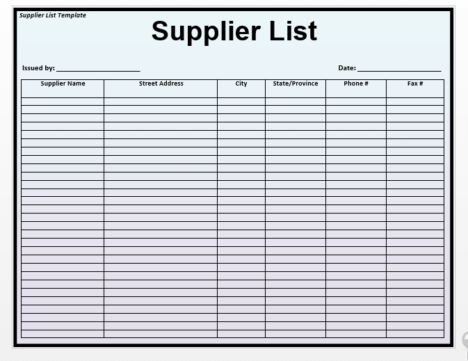 16 Free Supplier Vendor List Templates In PDF Word Excel