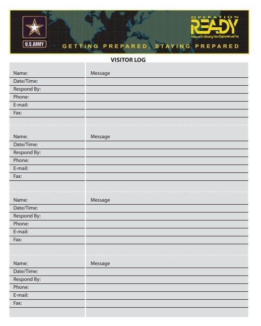 Army Visitor Log Template