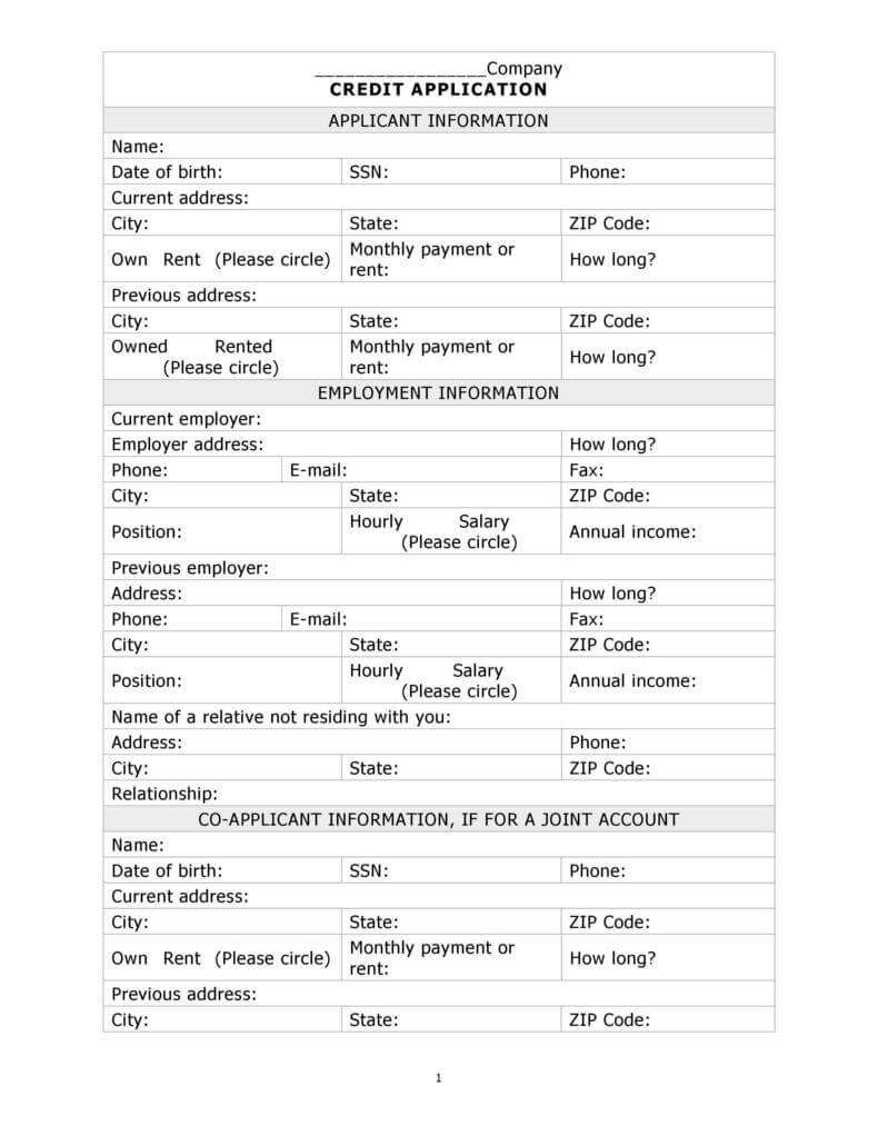 Company Credit Application Form Template