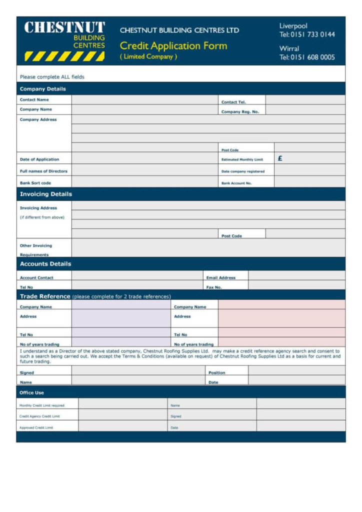 Fillable Credit Application Form Template