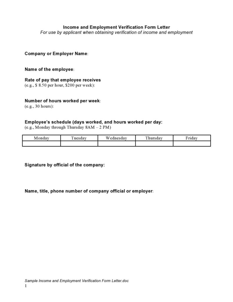 Income And Employment Verification Form Letter Template