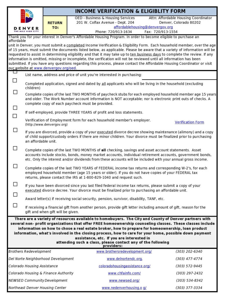 Income Verification And Eligibility Form Template