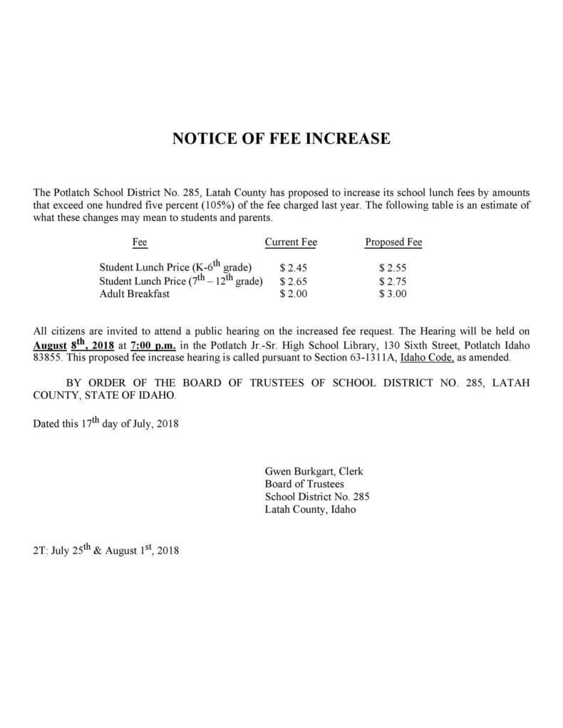 Notice of Fee Increase Letter Template