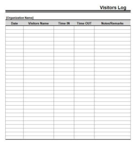 Organization Visitor Log Template