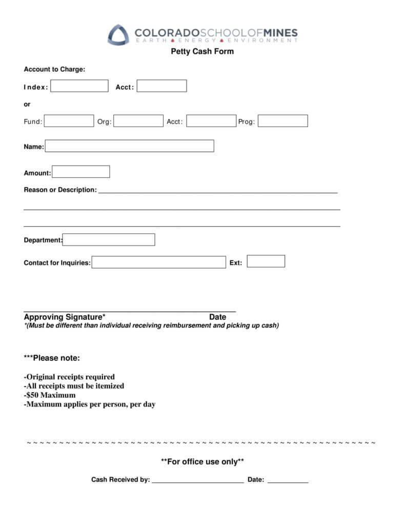 Petty Cash Form Changeable Template