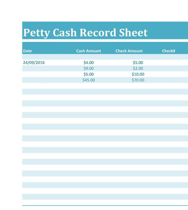 Petty Cash Record Sheet Template