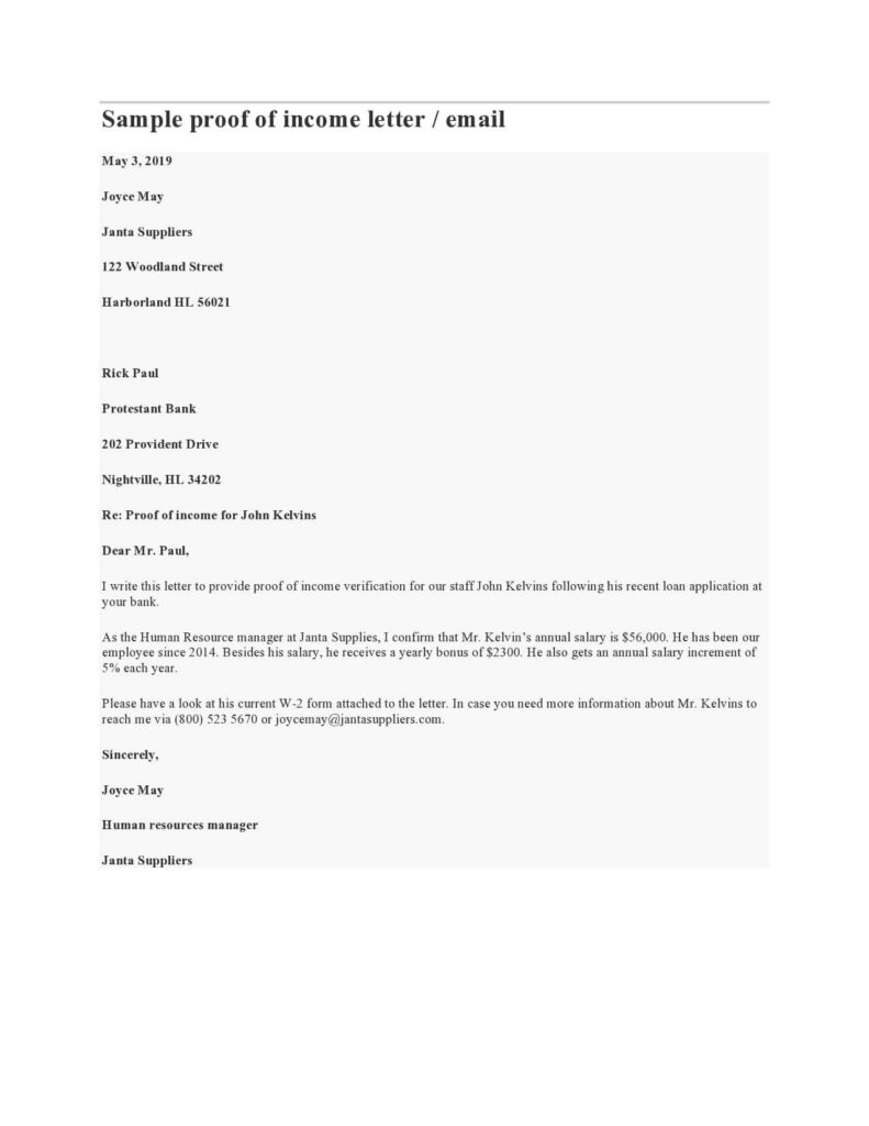 Sample Proof of Income Email Template