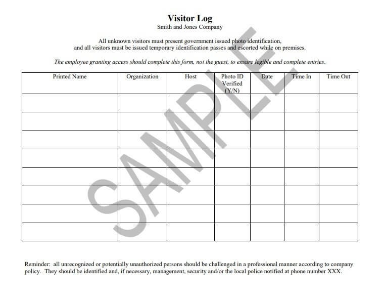 Sample Visitor Log Template