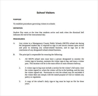 School Visitor Log Template