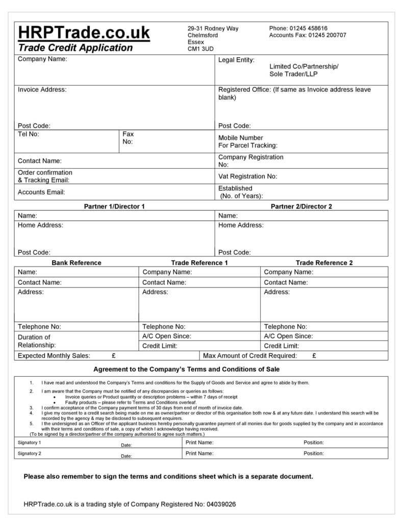 Trade Credit Application Form Template