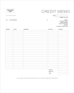 Credit Memo Format Template