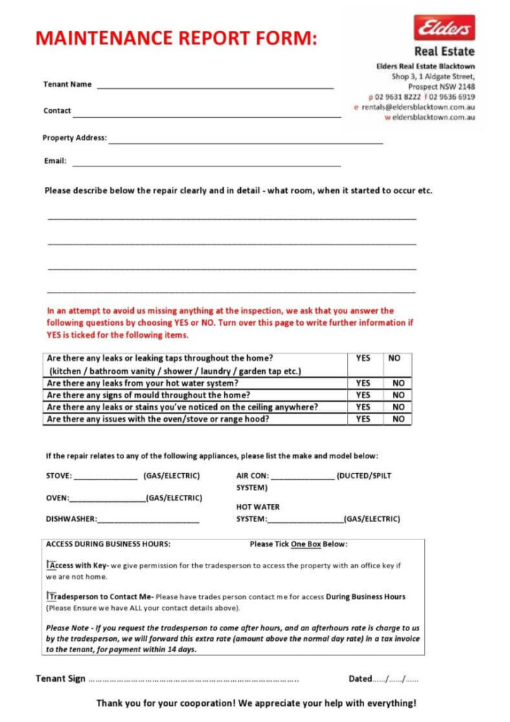 Maintenance Report Form Template 001