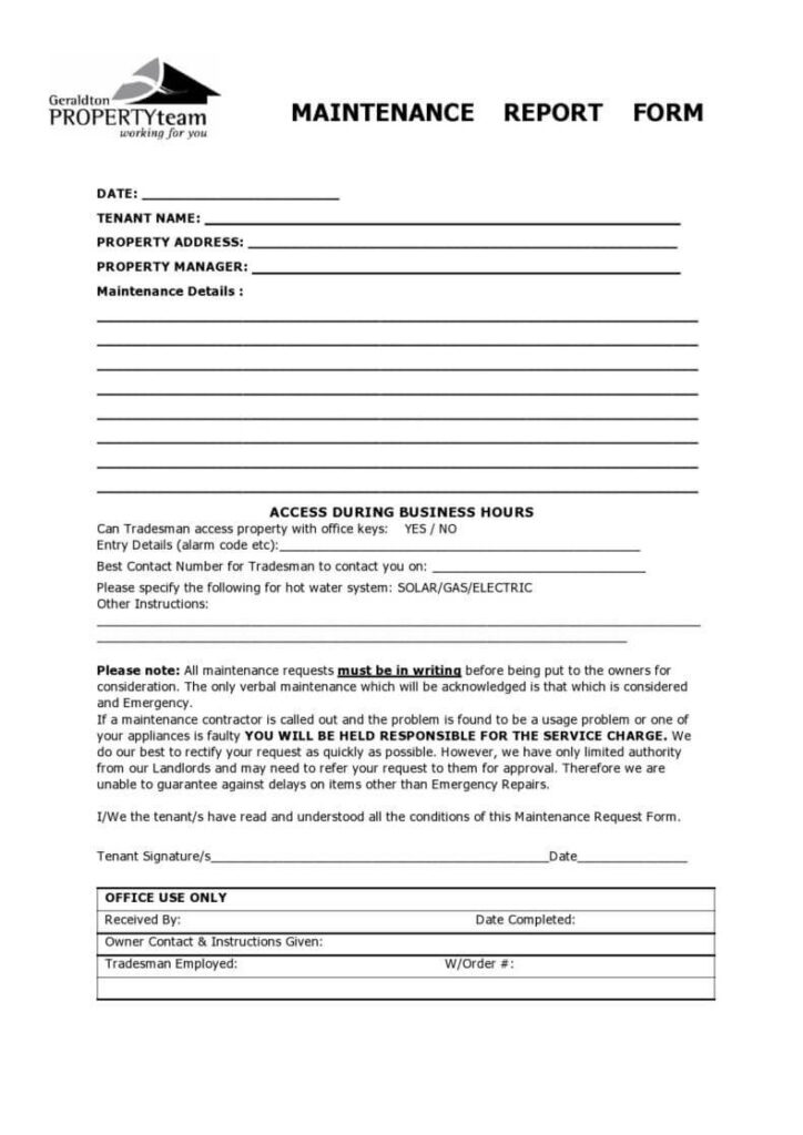 Maintenance Report Form Template 002