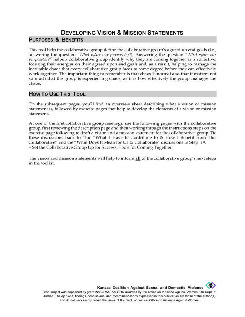 Developing Vision And Mission Statement Template