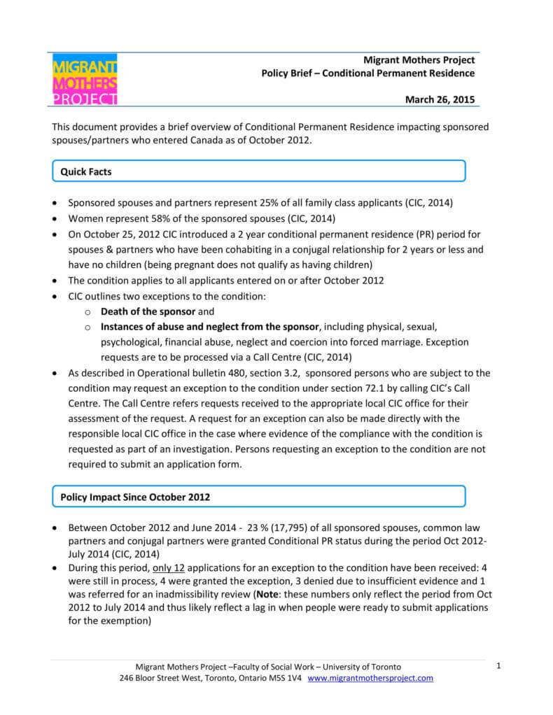 Policy Brief Conditional Permanent Residence Template