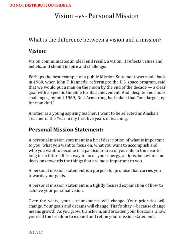 Vision vs Personal Mission Statement Template