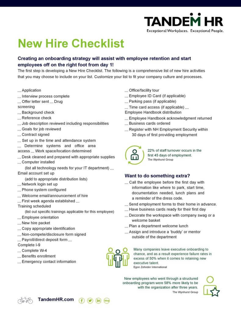 Editable New Hire Checklist Template