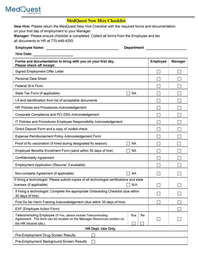 New Hire Checklist Template 002