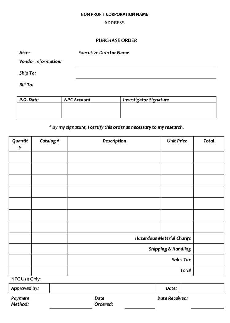 Purchase Order Form Template