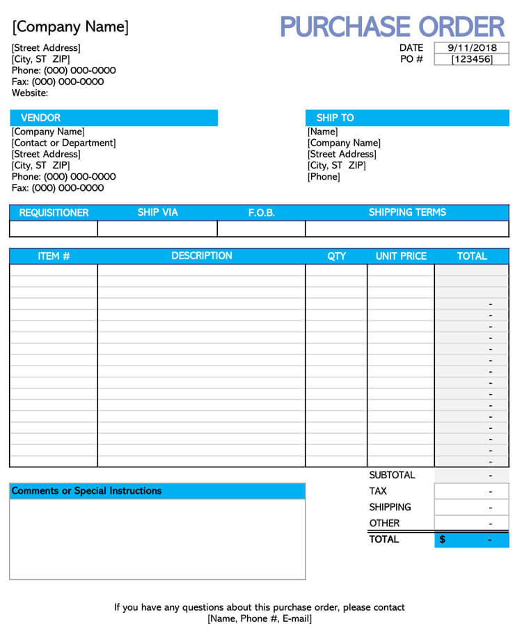 Purchase Order Sample Template