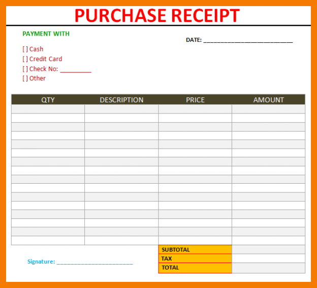 12+ Sample purchase receipt template- Downloadable in Word PDF Excel format