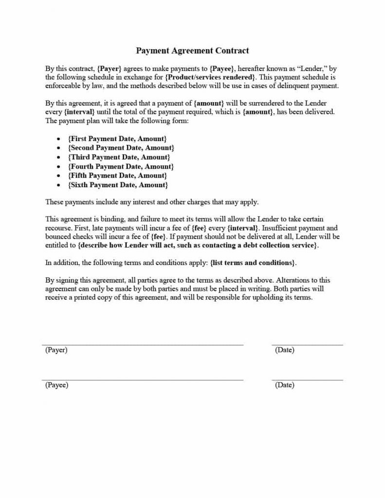 Payment Agreement Contract in MS Word