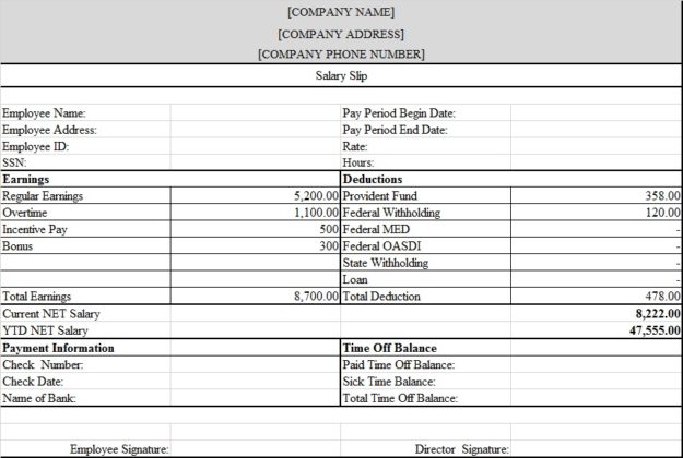 salary slip format cash salary slip format pdf
