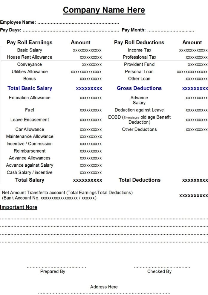 employee salary slip format pdf