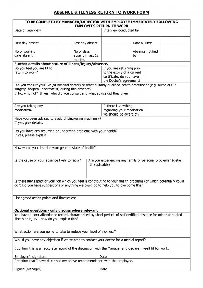 24 Best Return To Work Form Physician s Work Release Form 24 Best Return To Work Form Physician s Work Release Form