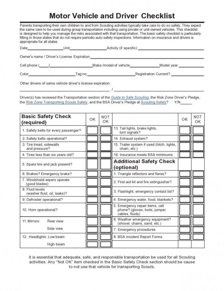 23+ Vehicle Checklist Templates in PDF | MS Word | Excel