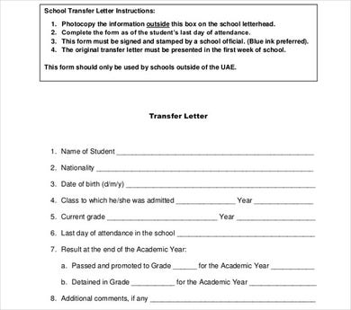 Fillable School Transfer Letter Sample