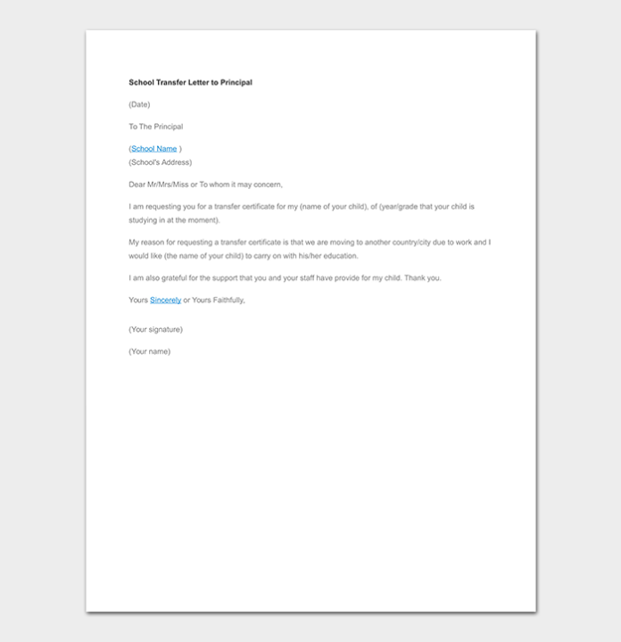 how to write cover letter for school transfer