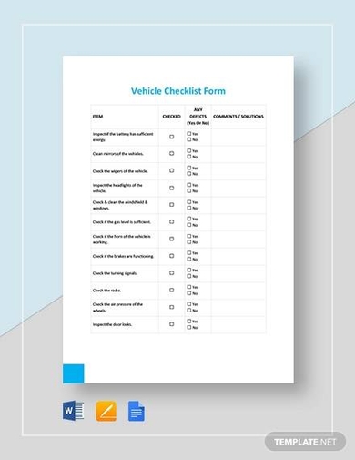 Vehicle Checklist Form Template