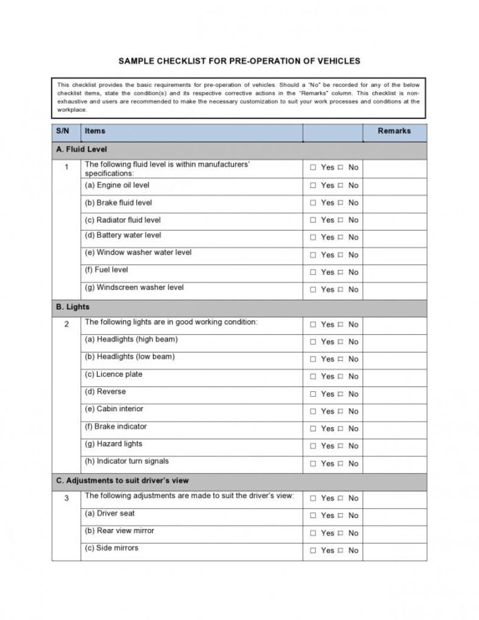 23+ Vehicle Checklist Templates in PDF | MS Word | Excel