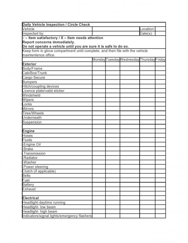 23+ Vehicle Checklist Templates in PDF | MS Word | Excel