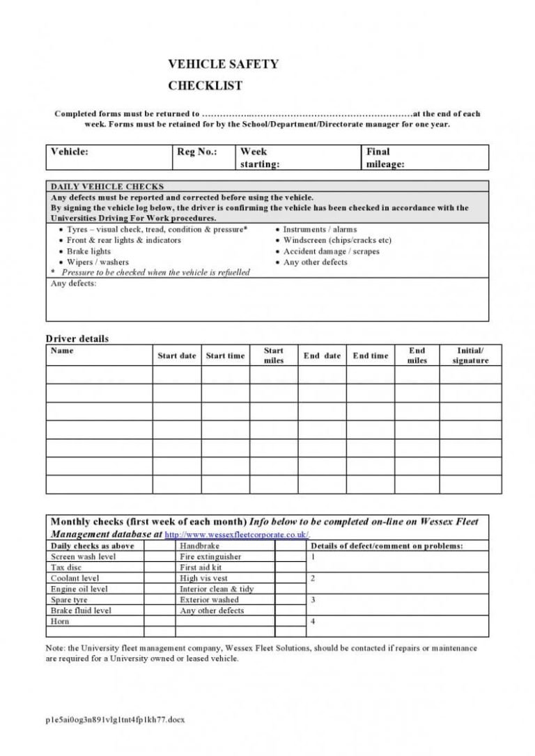 23+ Vehicle Checklist Templates in PDF MS Word Excel