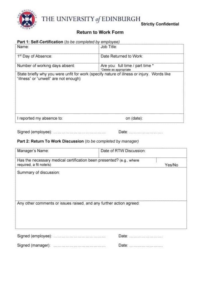 24 Best Return To Work Form Physician s Work Release Form