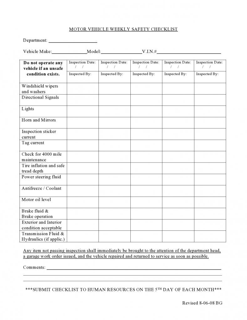 20+ Vehicle Checklist Templates in PDF  MS Word  Excel Intended For Vehicle Checklist Template Word