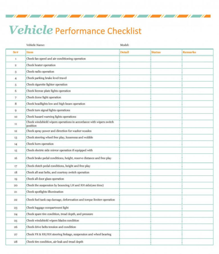 23+ Vehicle Checklist Templates in PDF MS Word Excel