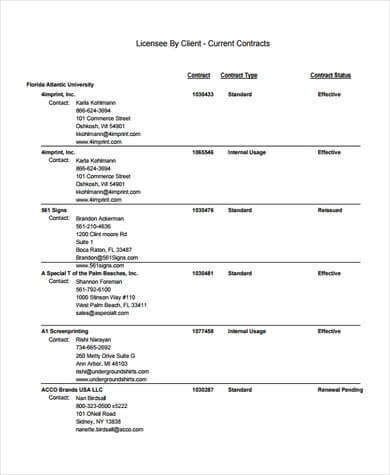 Licensing Vendor List