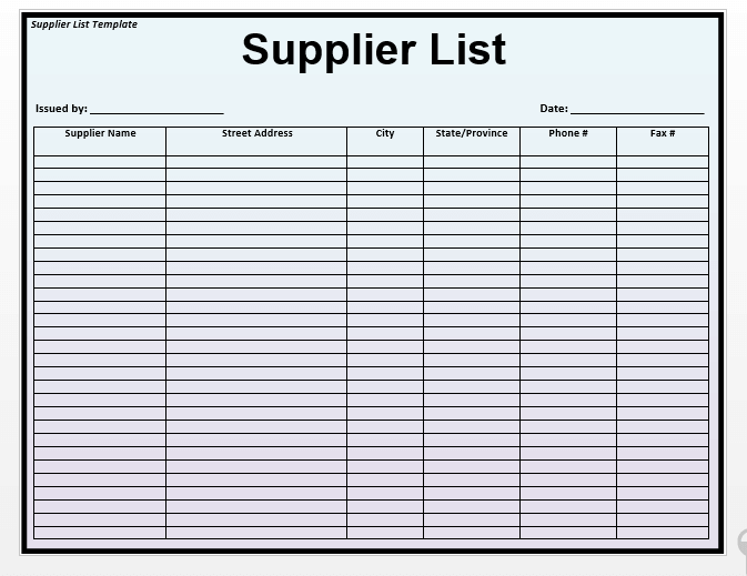 Supplier list template