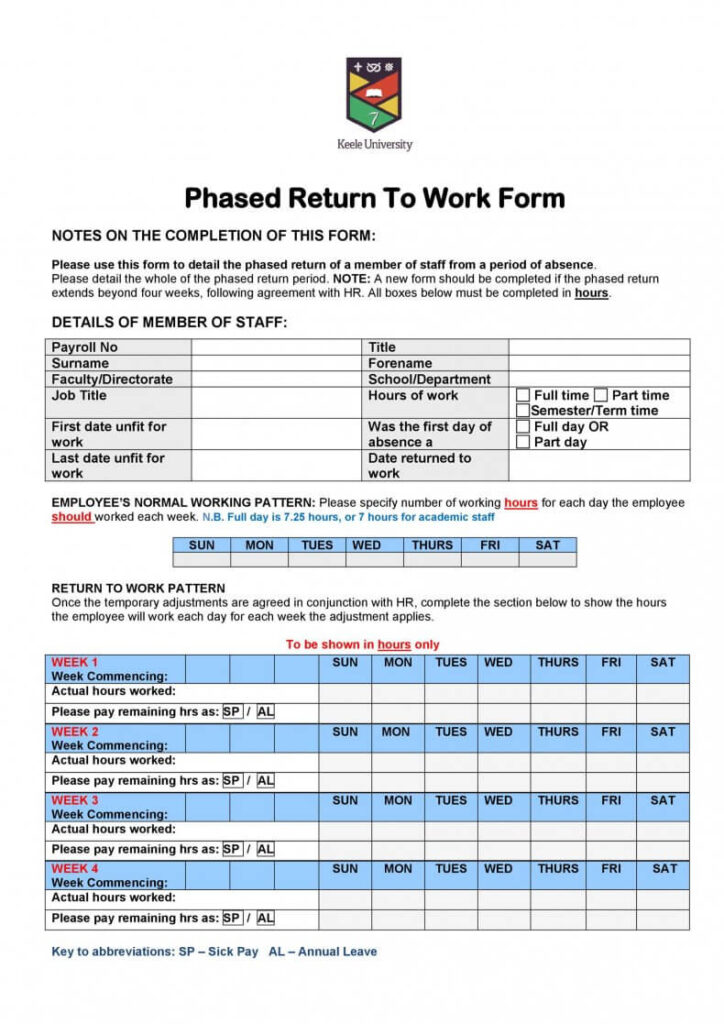 Phased return to work form