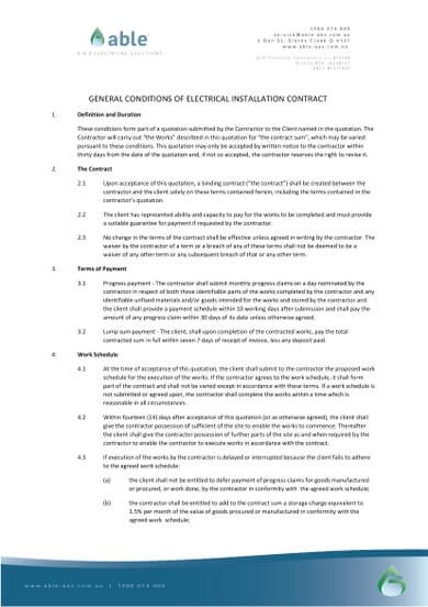 Standard Format of a General Conditions of Electrical Installation Contract Template