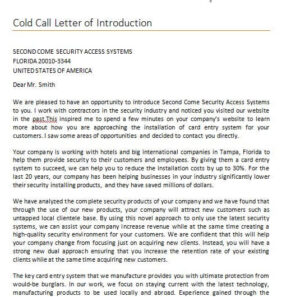 Cold Call Letter of Introduction Template