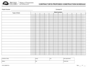 Contractor's Proposed Construction Schedule Template