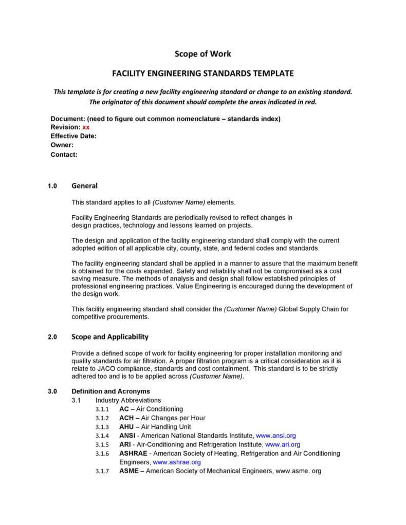 Facility Engineering Standards Template