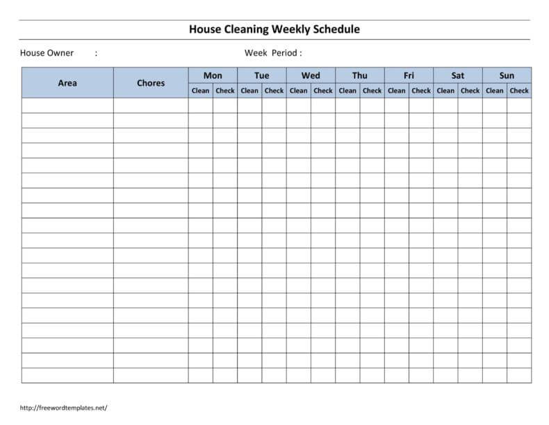 House Cleaning Weekly Schedule Template