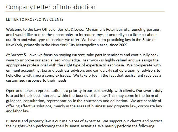 Letter of Introduction Template For Company
