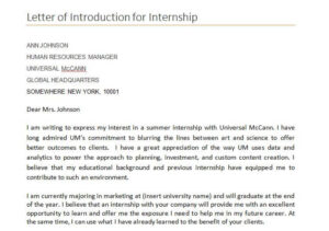 Letter of Introduction for Internship