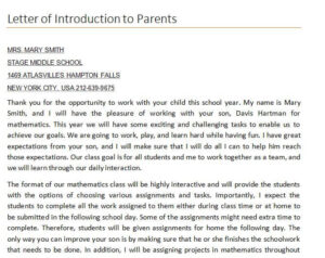 Letter of Introduction to Parents